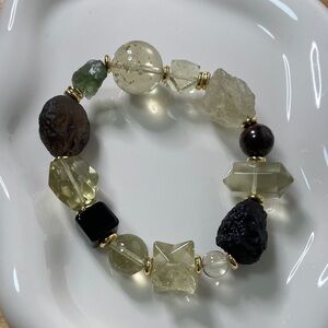 Elegant Multi-Stone moldavite Libyan Desert Glass Bracelet with Gold Accents